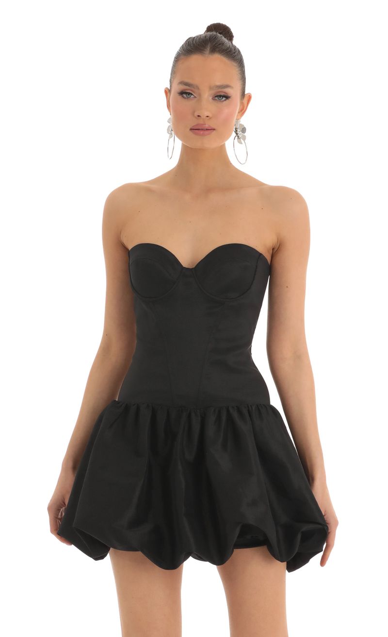 white christmas dresses Halterneck Lace-Up Bubble Hem Corset Micro Mini Dress in Black - 10 / Regular main image 1