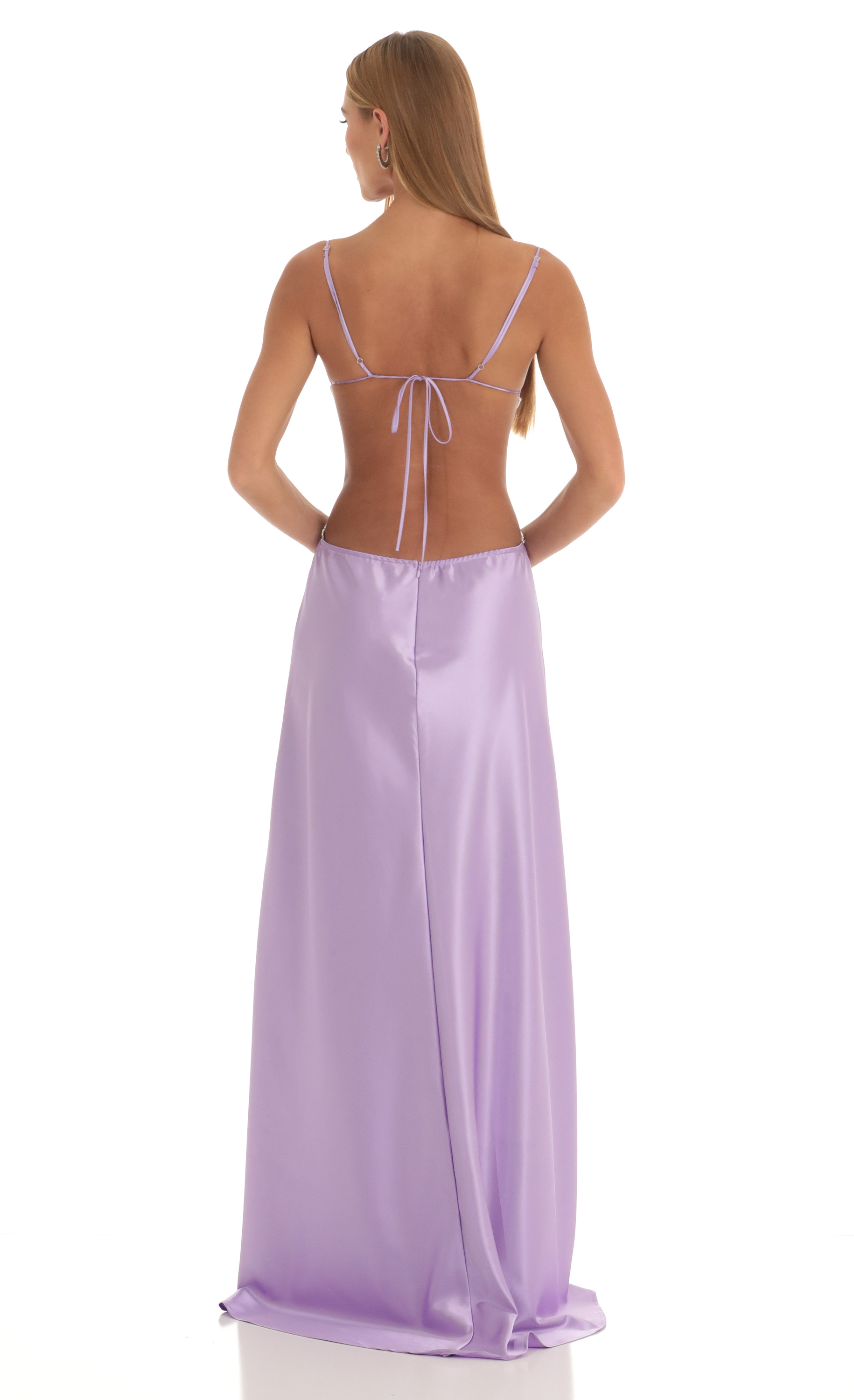 open lace back dress Light Purple Satin Mini Dress with Bustier Cups & Criss Cross Back | Lilac  Purple Silky Cocktail & Wedding Guest Slip Dress for Women main image 1