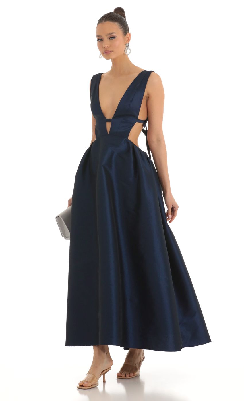 Picture Plunge Maxi Dress in Navy. Source: https://media-img.lucyinthesky.com/data/Mar23/850xAUTO/0fc3ea26-c4bd-4794-829f-44e833ddf7fc.jpg