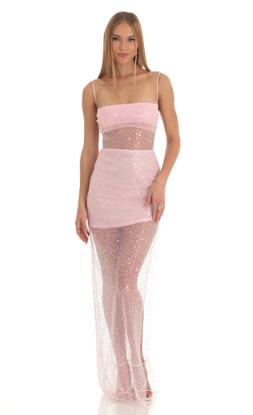 Picture Sequin Maxi Dress in Pink. Source: https://media-img.lucyinthesky.com/data/Mar23/850xAUTO/0fd57fca-4efa-4857-b557-d29a6078b87b.jpg