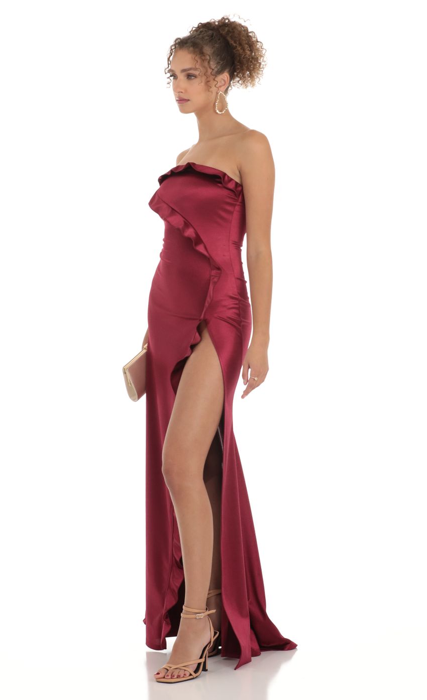 Picture Satin Strapless Maxi Dress in Red. Source: https://media-img.lucyinthesky.com/data/Mar23/850xAUTO/1036f526-3449-47ca-95d1-081050881fb5.jpg