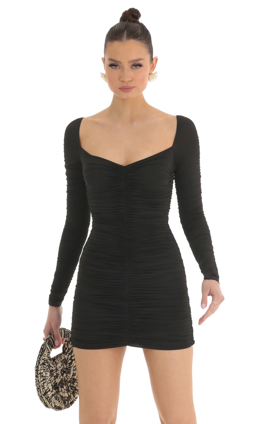 Picture Ruched Bodycon Dress in Black. Source: https://media-img.lucyinthesky.com/data/Mar23/850xAUTO/10f115d9-1876-4319-8517-40dc31cf834f.jpg