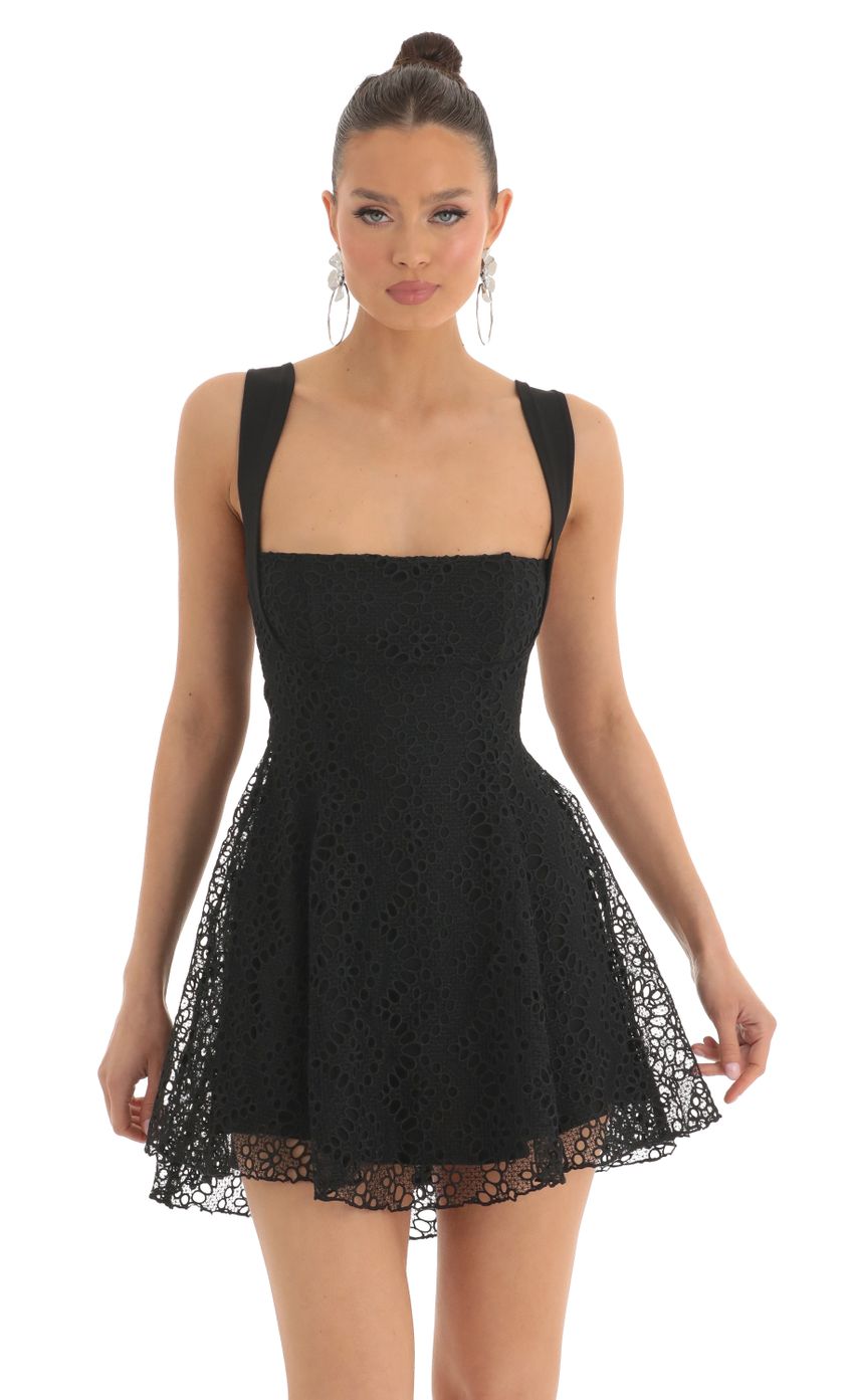 Picture Lace Fit and Flare Dress in Black. Source: https://media-img.lucyinthesky.com/data/Mar23/850xAUTO/10f29386-aff1-4d8c-a496-14bf3d6afb5c.jpg