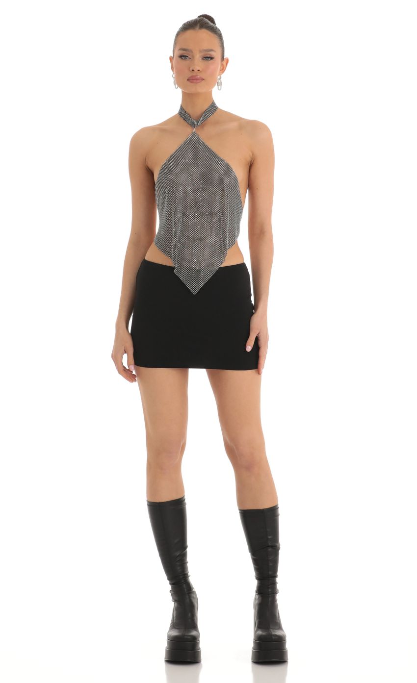 Picture Evie Rhinestone Metallic Two Piece Skirt Set in Black. Source: https://media-img.lucyinthesky.com/data/Mar23/850xAUTO/147b58c5-0ee4-48ab-842d-fda6d19ffbb2.jpg