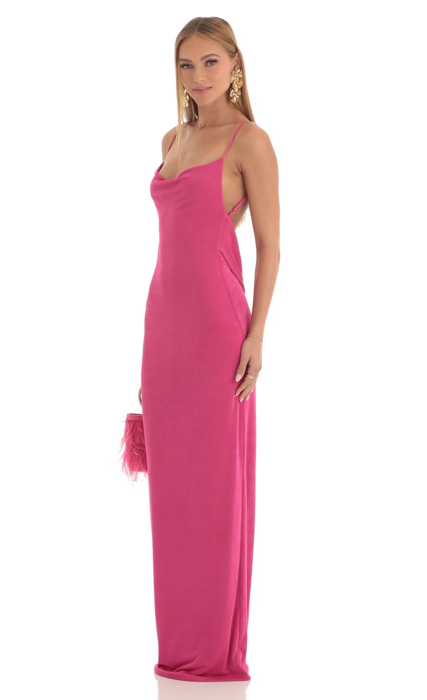 Picture Draped Back Maxi Dress in Pink. Source: https://media-img.lucyinthesky.com/data/Mar23/850xAUTO/153ac94c-b5a1-49fc-8a70-8184c4809666.jpg