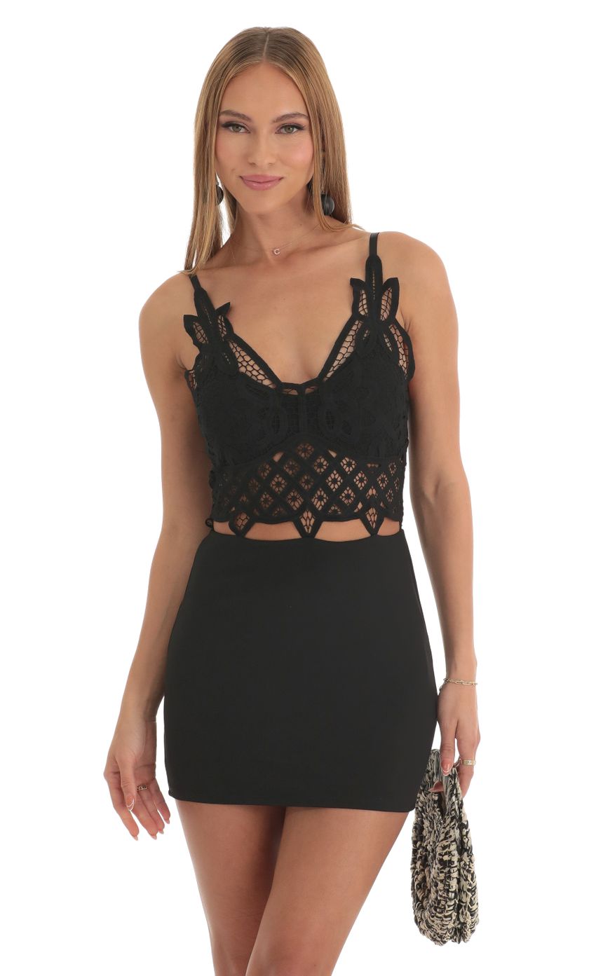 Picture Andee Lace Cutout Bodycon Dress in Black. Source: https://media-img.lucyinthesky.com/data/Mar23/850xAUTO/1d21449c-f750-4a93-a532-d419550eb491.jpg