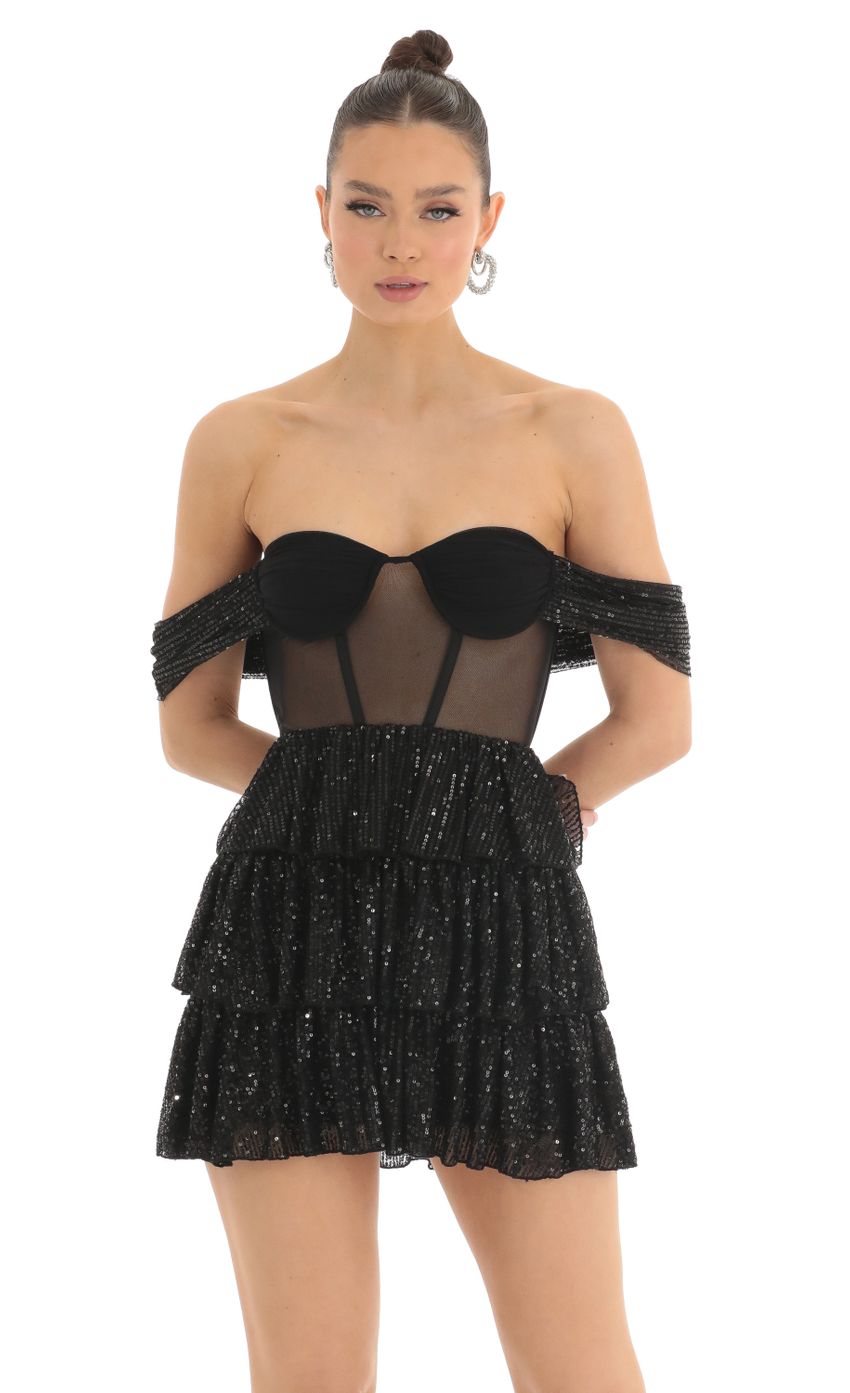 Picture Sequin Corset Dress in Black. Source: https://media-img.lucyinthesky.com/data/Mar23/850xAUTO/25922340-e639-4521-88ff-fc1e536ea688.jpg