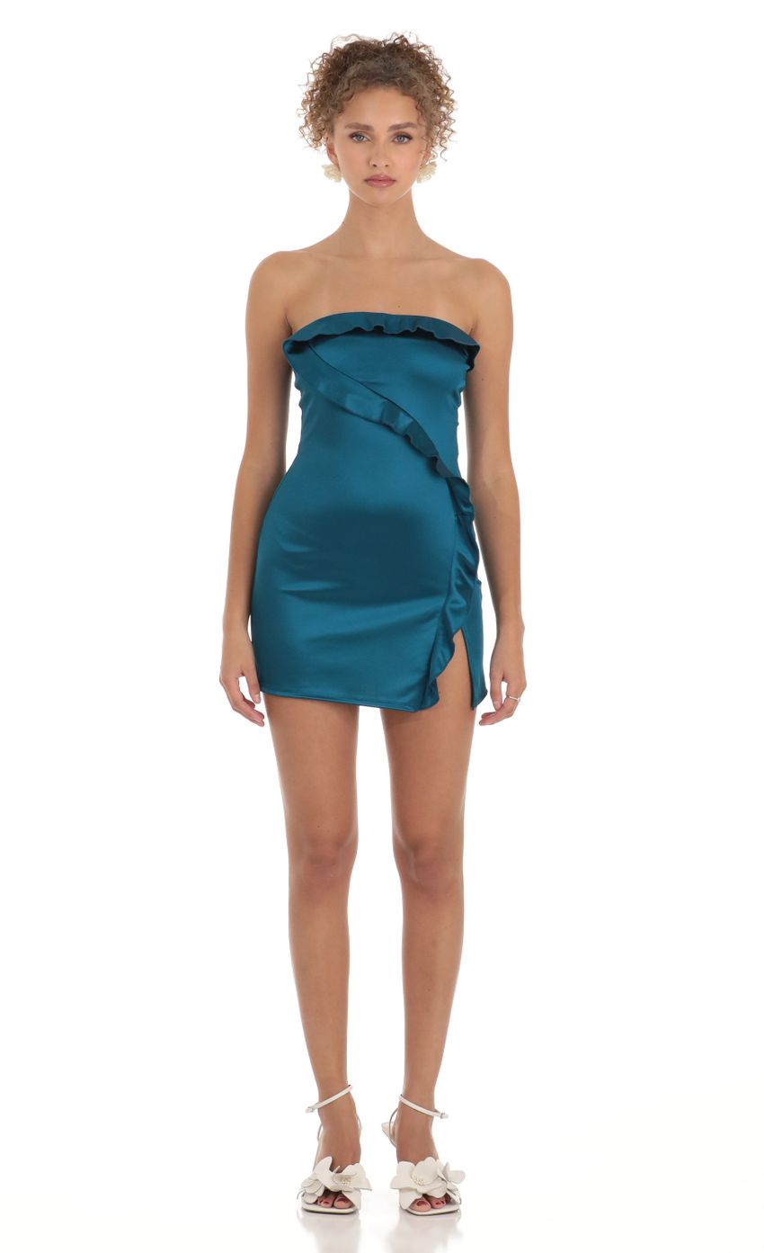Picture Strapless Satin Dress in Teal. Source: https://media-img.lucyinthesky.com/data/Mar23/850xAUTO/313807c9-6ade-4cf3-a0be-8a02c108f4d8.jpg