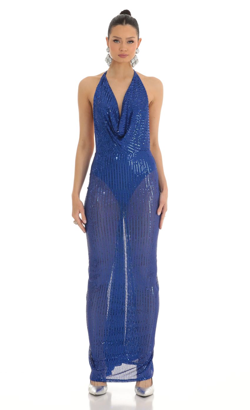 Picture Sequin Halter BodyCon Maxi Dress in Blue. Source: https://media-img.lucyinthesky.com/data/Mar23/850xAUTO/455f4cf7-e53a-4b03-95f2-fb83236d7b70.jpg
