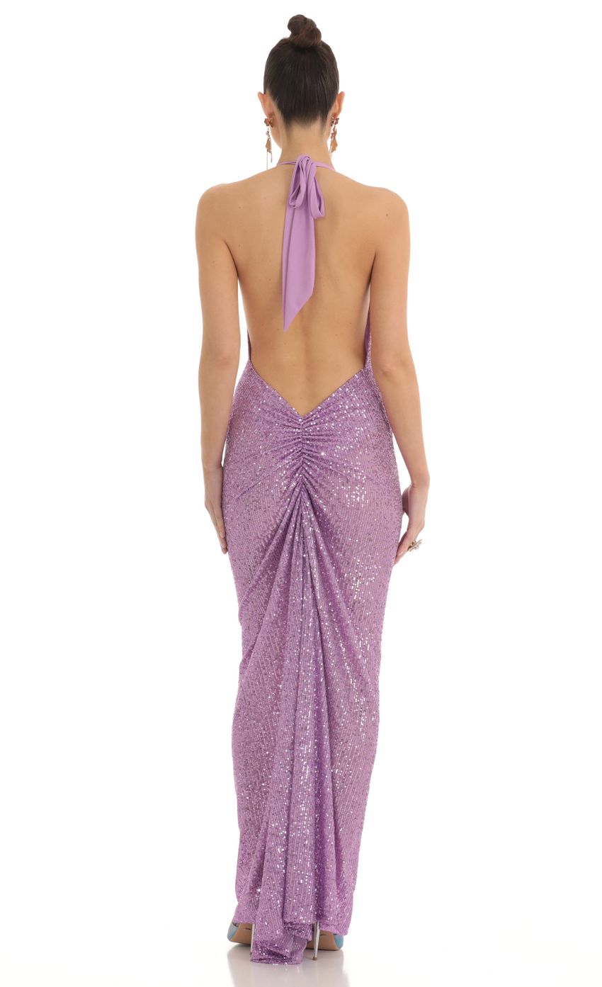 Picture Sequin Halter BodyCon Maxi Dress in Purple. Source: https://media-img.lucyinthesky.com/data/Mar23/850xAUTO/4bfd29d4-b987-4cd6-b5bf-02ed56b10984.jpg