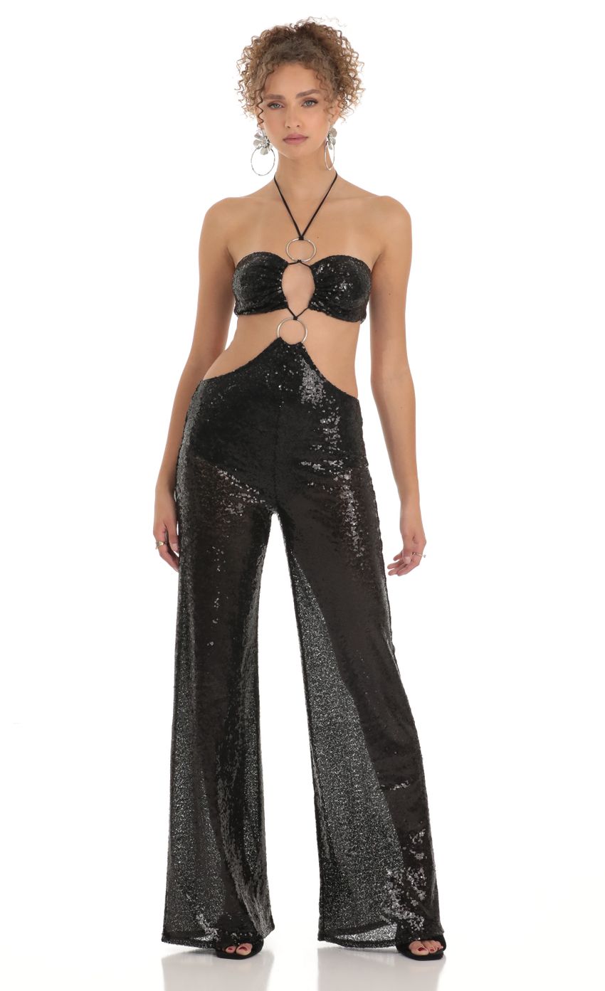 Picture Renae Sequin Halter Jumpsuit in Black. Source: https://media-img.lucyinthesky.com/data/Mar23/850xAUTO/4d4deddb-710a-4df0-847a-43a15c146d5e.jpg