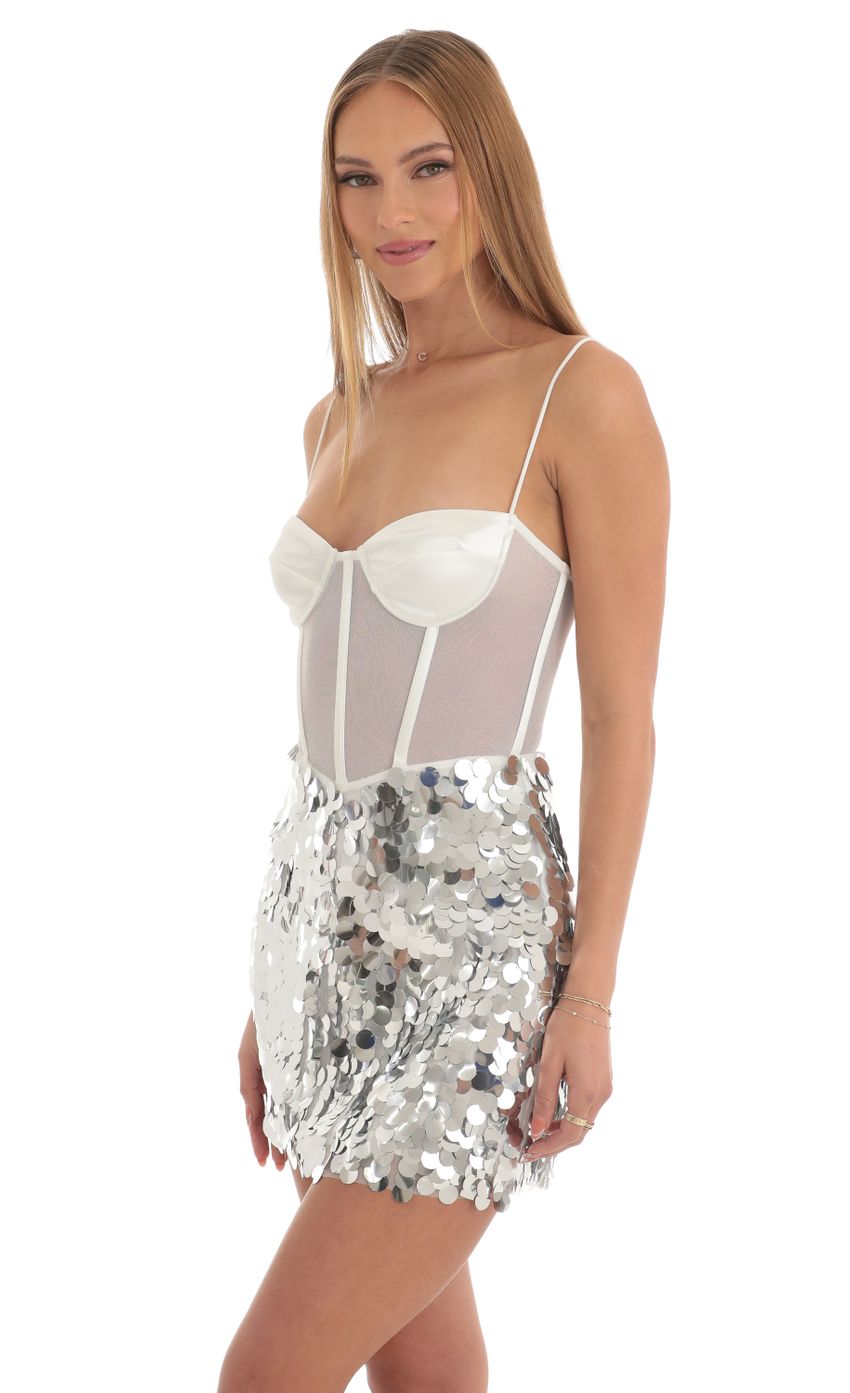 Picture Sequin Corset Dress in White. Source: https://media-img.lucyinthesky.com/data/Mar23/850xAUTO/61e46314-03a6-4ee4-8ca2-2989ee58e514.jpg