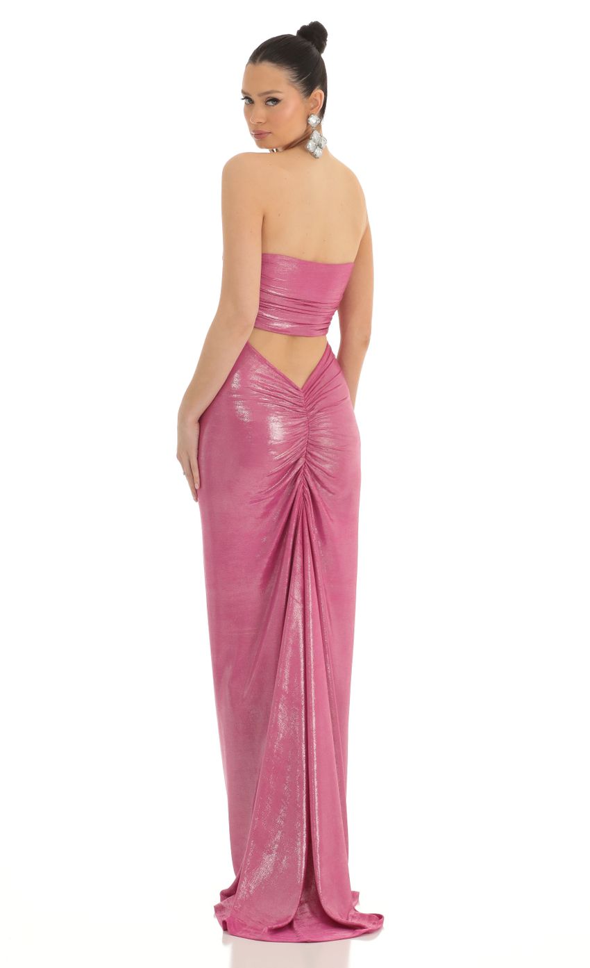 Picture Jisoo Metallic Corset Maxi Dress in Pink. Source: https://media-img.lucyinthesky.com/data/Mar23/850xAUTO/7c0d310a-11e8-464d-b966-fdb08e5148cc.jpg