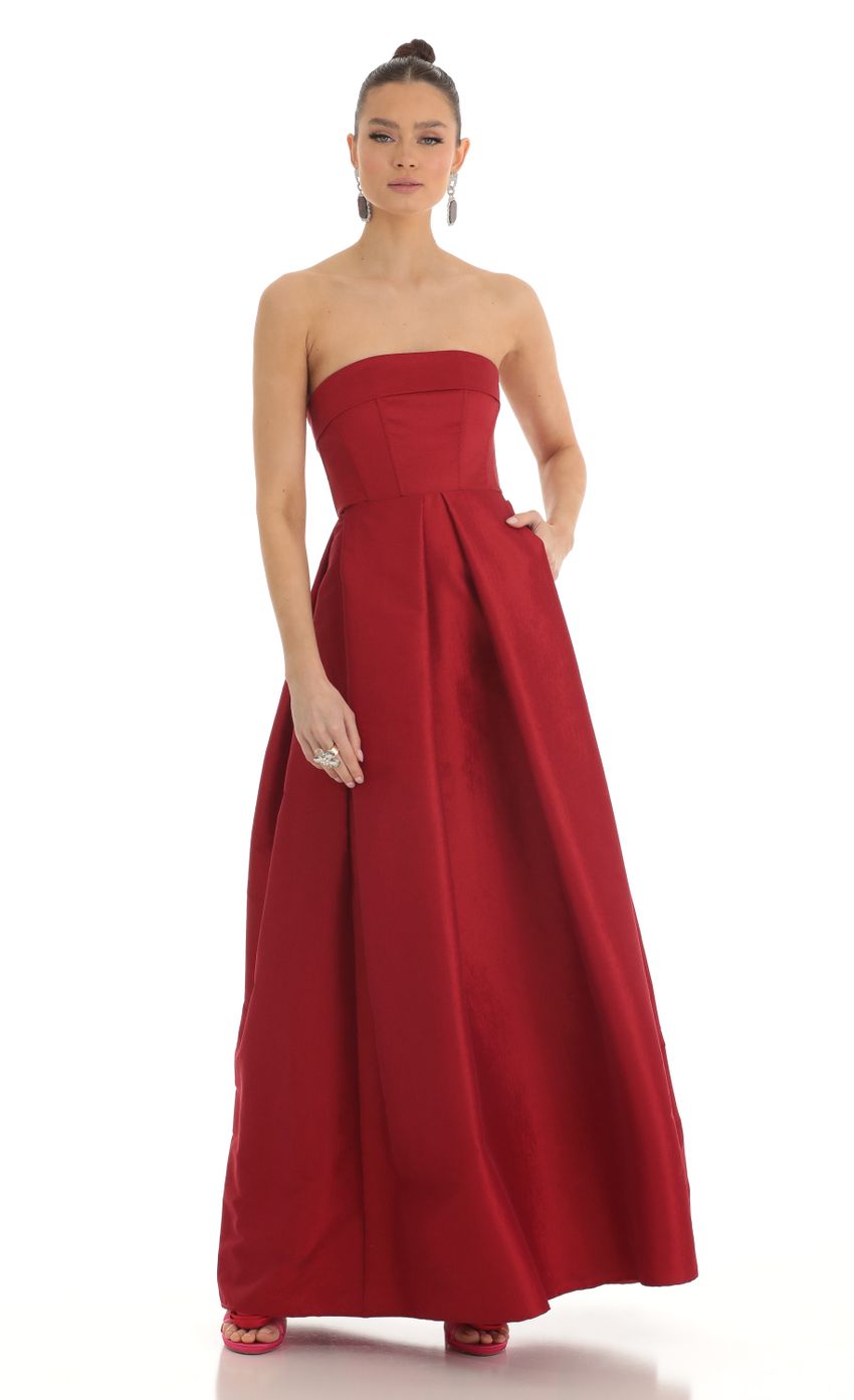 Picture Kerran Strapless Corset Maxi Dress in Red. Source: https://media-img.lucyinthesky.com/data/Mar23/850xAUTO/8284b244-b57e-4d10-a78c-940d4bc1ddb6.jpg