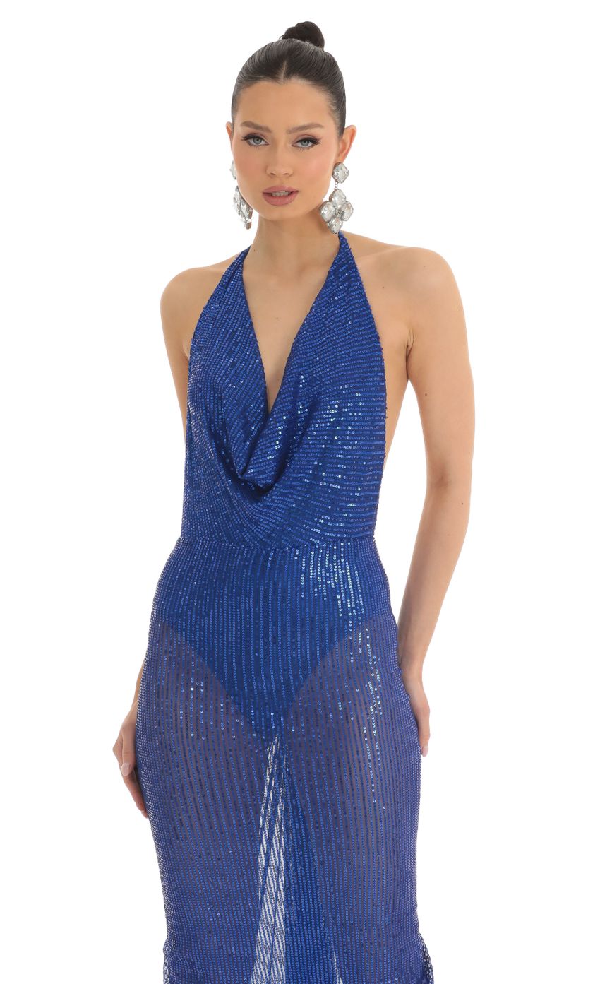 Picture Sequin Halter BodyCon Maxi Dress in Blue. Source: https://media-img.lucyinthesky.com/data/Mar23/850xAUTO/8db67591-a268-47f2-adc1-7afb131ef76d.jpg