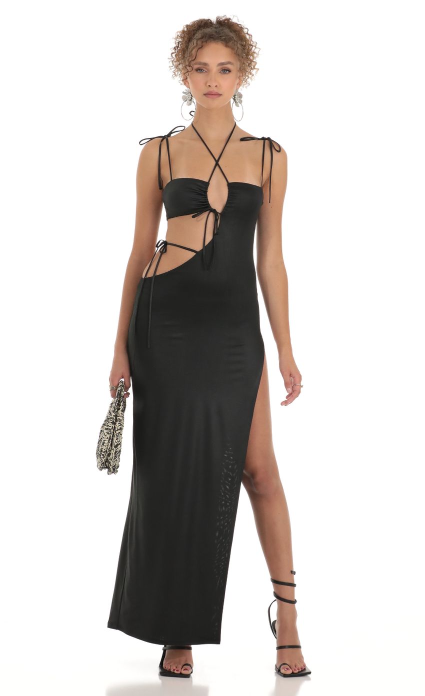 Picture Minx Strappy Cut Out Maxi Dress in Black. Source: https://media-img.lucyinthesky.com/data/Mar23/850xAUTO/8eb98de0-5047-4f4c-a5a4-85779f4cb71a.jpg