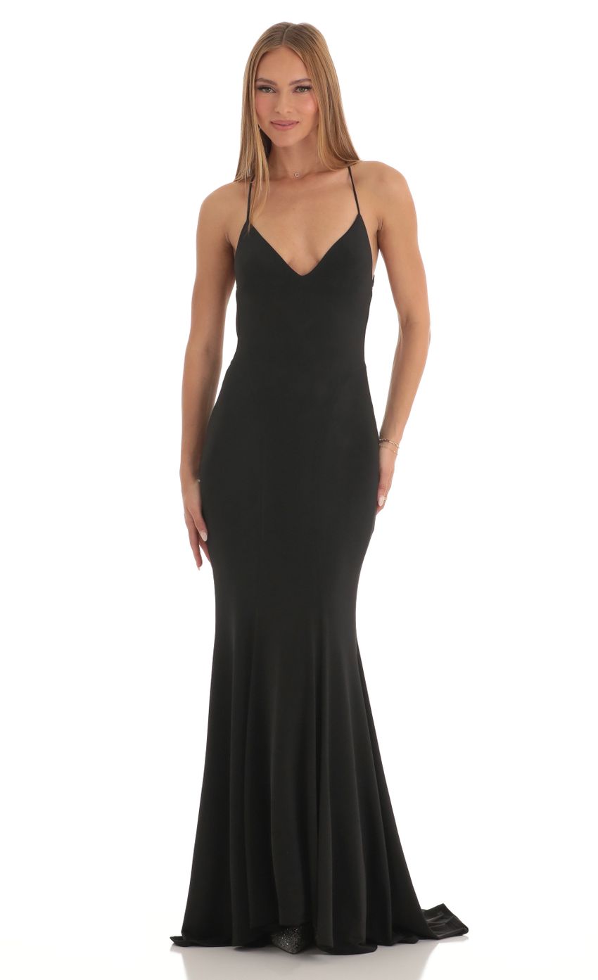 Picture Open Back Maxi Dress in Black. Source: https://media-img.lucyinthesky.com/data/Mar23/850xAUTO/960efd60-4538-455f-9505-e81bbf1e55a6.jpg