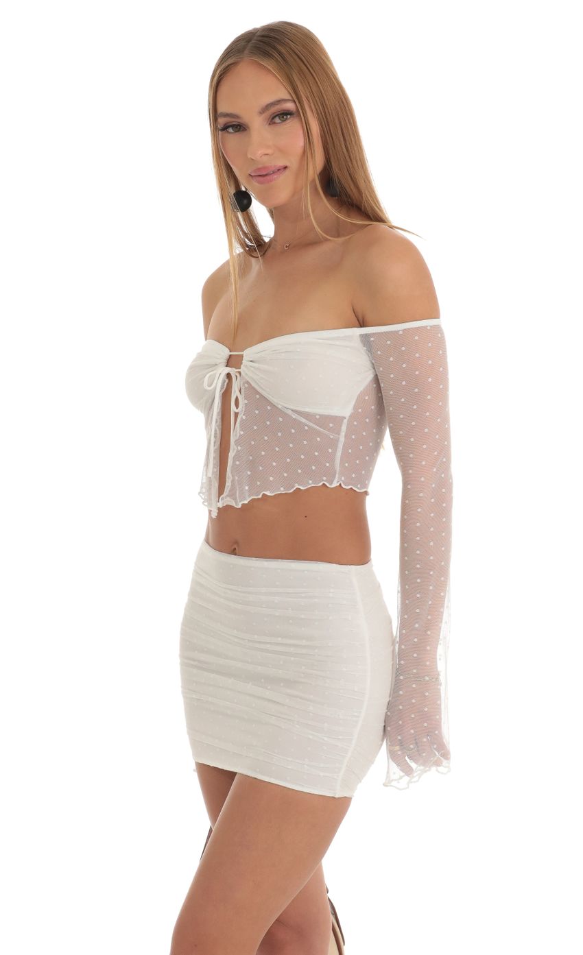 Picture Dotted Mesh Two Piece Skirt Set in White. Source: https://media-img.lucyinthesky.com/data/Mar23/850xAUTO/98bb5529-50fa-4604-a940-5ab08ecbf267.jpg