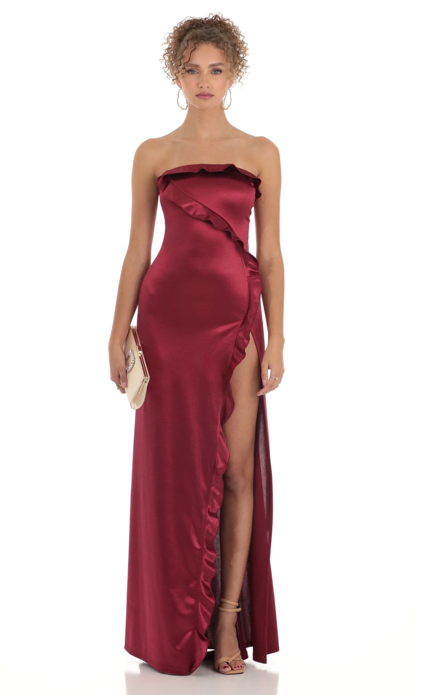 Picture Satin Strapless Maxi Dress in Red. Source: https://media-img.lucyinthesky.com/data/Mar23/850xAUTO/98cfd657-967d-46be-bcf0-15cfbcfef936.jpg