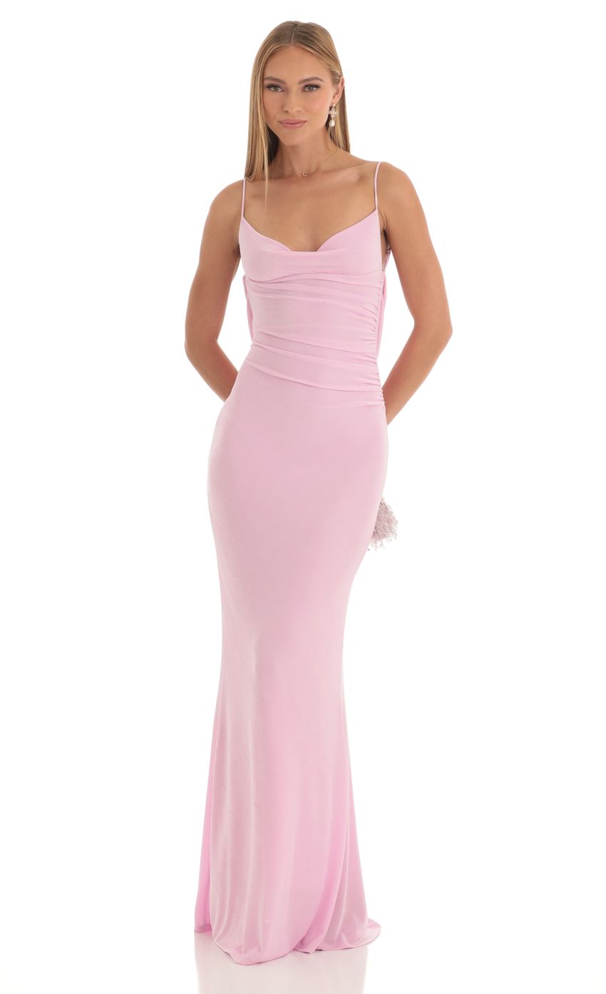 Picture Lace Open Back Maxi Dress in Pink. Source: https://media-img.lucyinthesky.com/data/Mar23/850xAUTO/a160bc2e-2f29-4e08-9212-774b786cdf28.jpg