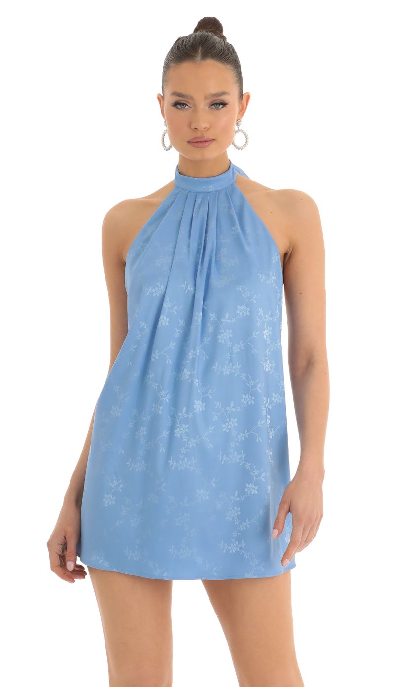 Picture Floral Satin Halter Dress in Blue. Source: https://media-img.lucyinthesky.com/data/Mar23/850xAUTO/abb1acb8-56e1-418a-a3e6-2a0c404d0b53.jpg