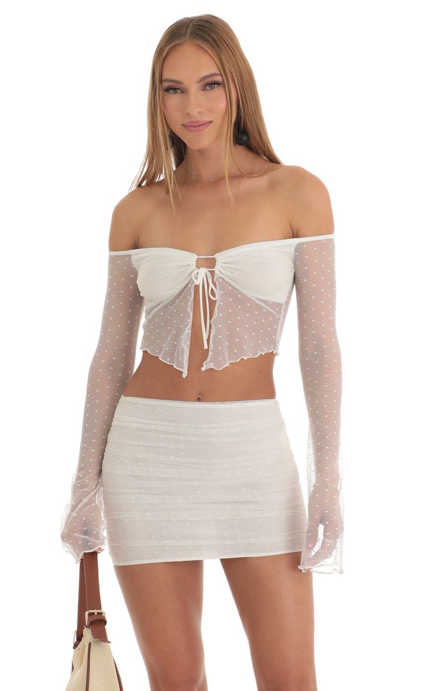 Picture Dotted Mesh Two Piece Skirt Set in White. Source: https://media-img.lucyinthesky.com/data/Mar23/850xAUTO/ac15b948-7307-4d4b-856f-a6b2ecb69e9a.jpg