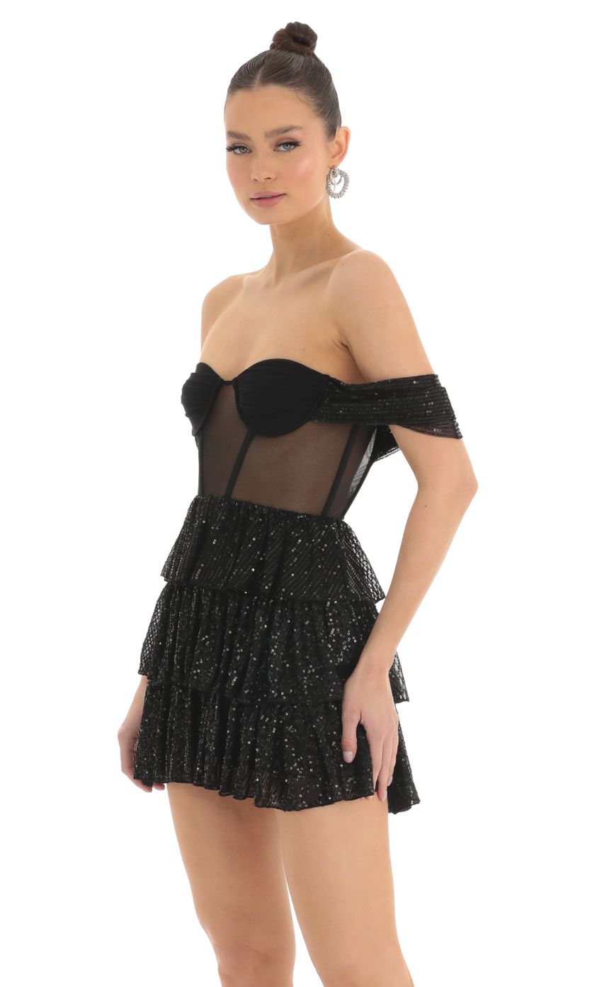 Picture Sequin Corset Dress in Black. Source: https://media-img.lucyinthesky.com/data/Mar23/850xAUTO/b2b6b5c0-2ee9-42e2-a024-522c95af55e5.jpg