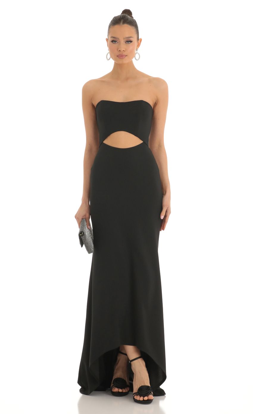 Picture Crepe High Low Maxi Dress in Black. Source: https://media-img.lucyinthesky.com/data/Mar23/850xAUTO/d2fcea23-1c84-4db2-82df-92e21d3110ba.jpg