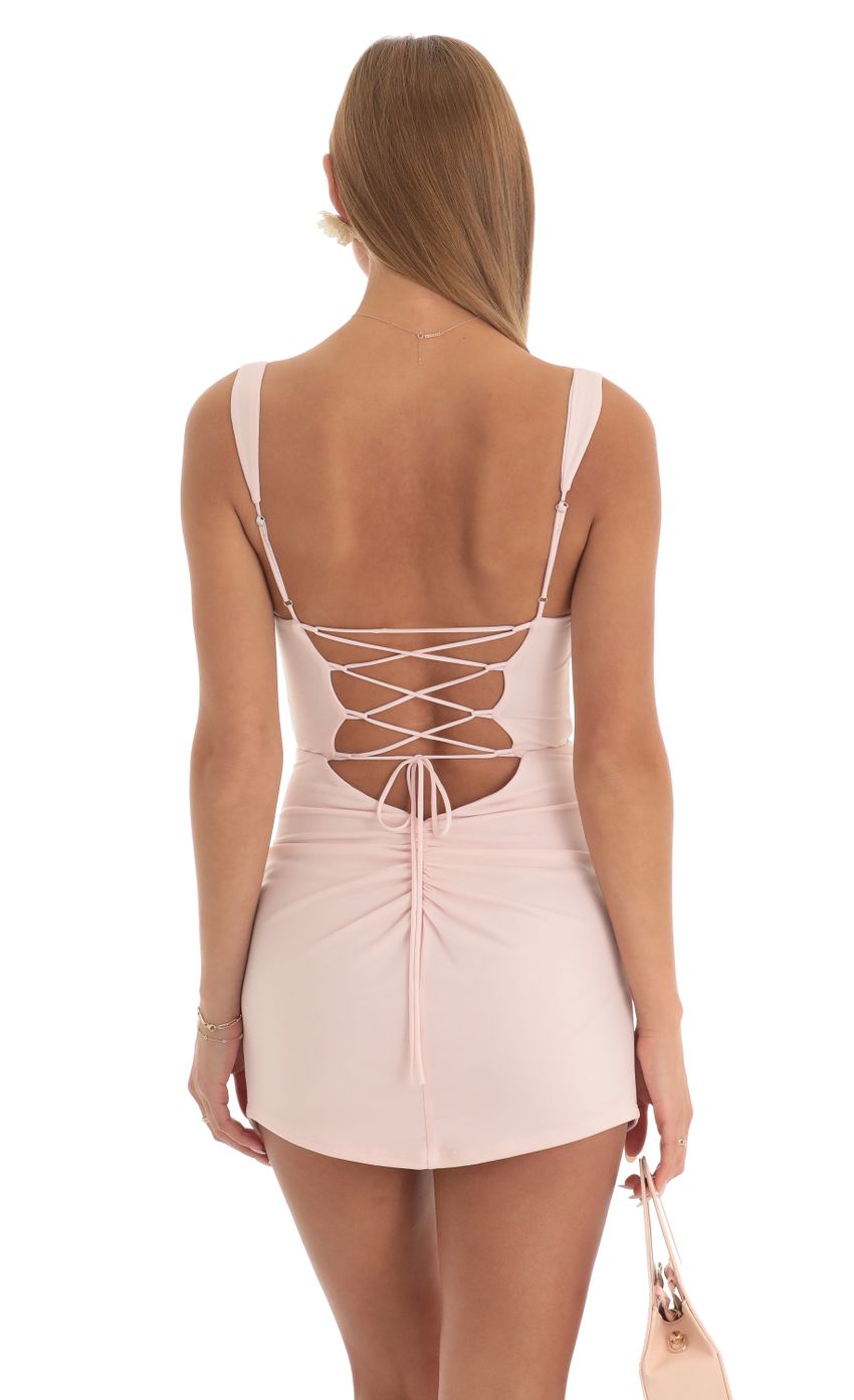 Picture Ruched Dress in Pink. Source: https://media-img.lucyinthesky.com/data/Mar23/850xAUTO/da5f8f1a-3562-4dc8-9ec8-77ff20d34a8d.jpg