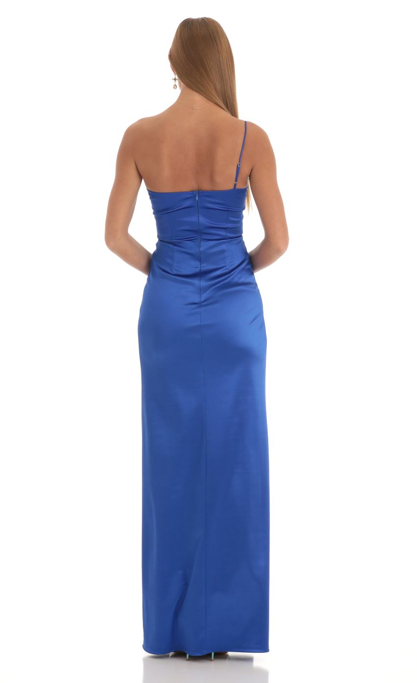 Picture Satin One Shoulder Maxi in Blue. Source: https://media-img.lucyinthesky.com/data/Mar23/850xAUTO/dbd408b0-8861-4a93-a5d9-121c4996d143.jpg