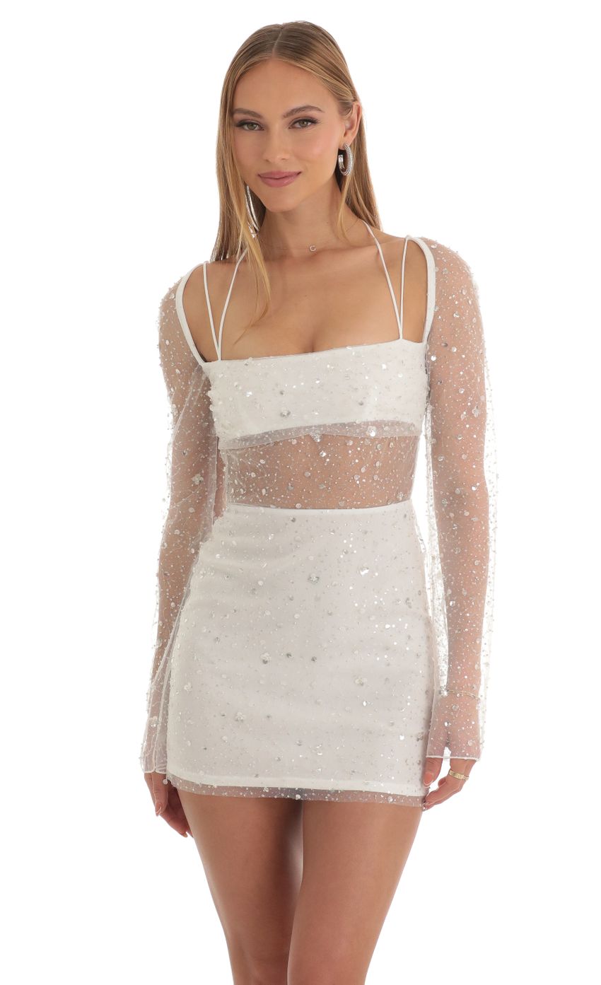 Picture Sequin Long Sleeve Dress in White. Source: https://media-img.lucyinthesky.com/data/Mar23/850xAUTO/e563774f-35ab-4ff2-b7fc-85ce52d27574.jpg