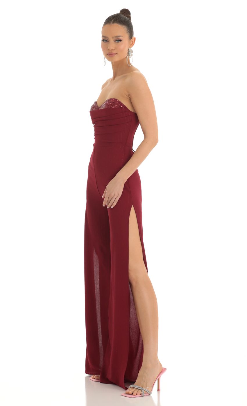 Picture Sequin Bust Crepe Jumpsuit in Red. Source: https://media-img.lucyinthesky.com/data/Mar23/850xAUTO/ee513336-6e11-45b3-a56c-f6adf5f7a41a.jpg