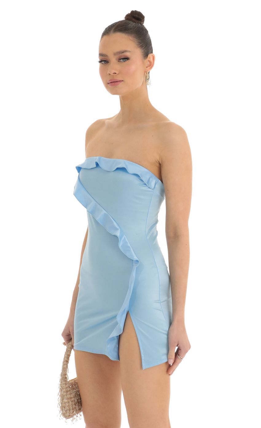 Picture Strapless Satin Dress in Blue. Source: https://media-img.lucyinthesky.com/data/Mar23/850xAUTO/fd7a9853-ad6e-4e23-a6ac-0d9a7922ec5a.jpg