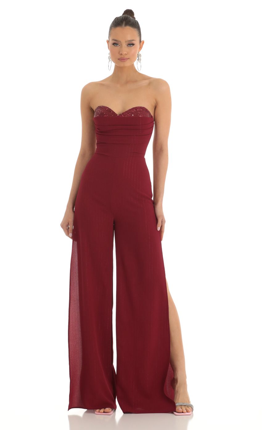Picture Sequin Bust Crepe Jumpsuit in Red. Source: https://media-img.lucyinthesky.com/data/Mar23/850xAUTO/fd86af99-15c7-4819-ad68-27759b4bad1c.jpg
