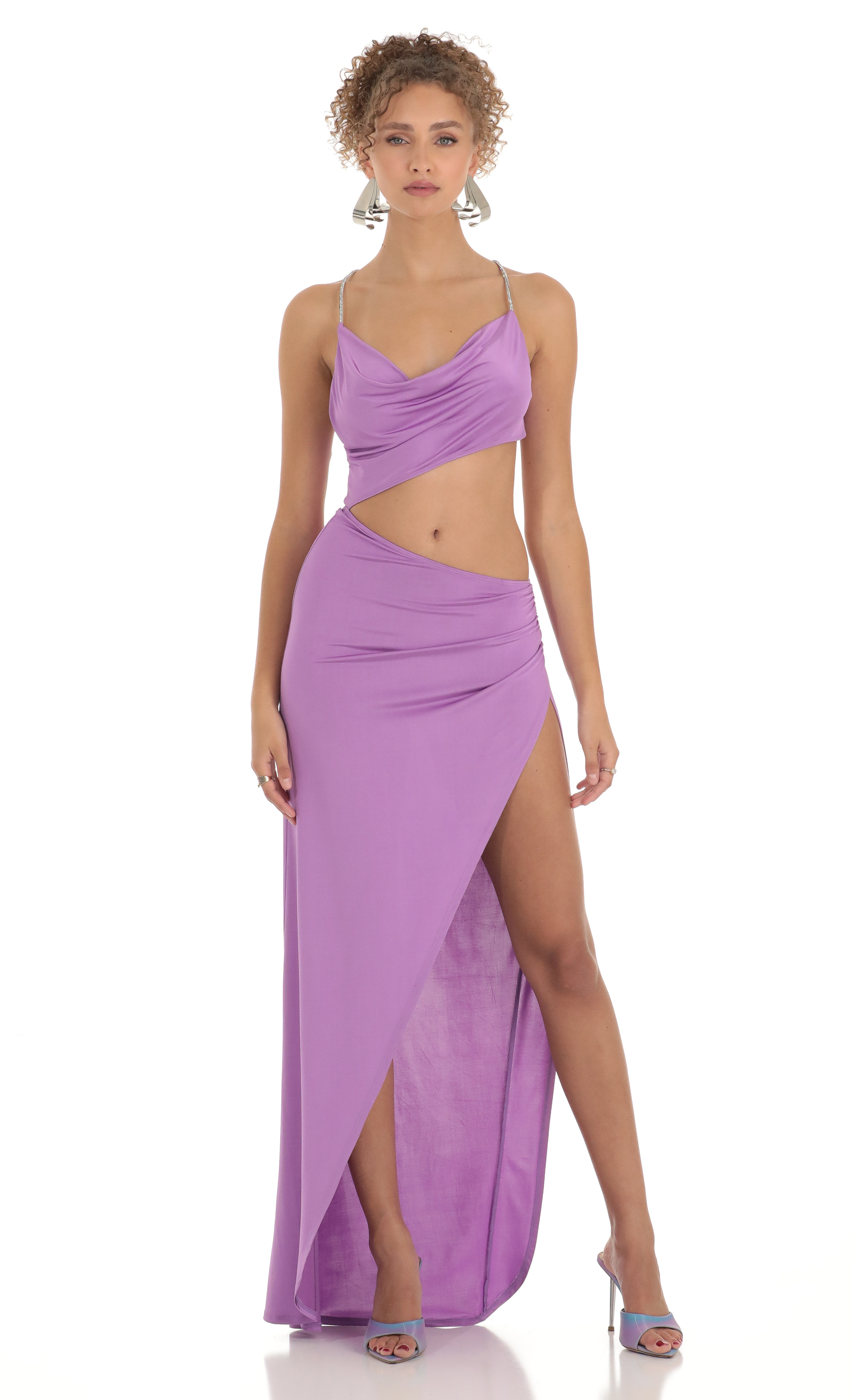 Rhinestone Cutout Maxi Dress in Lilac