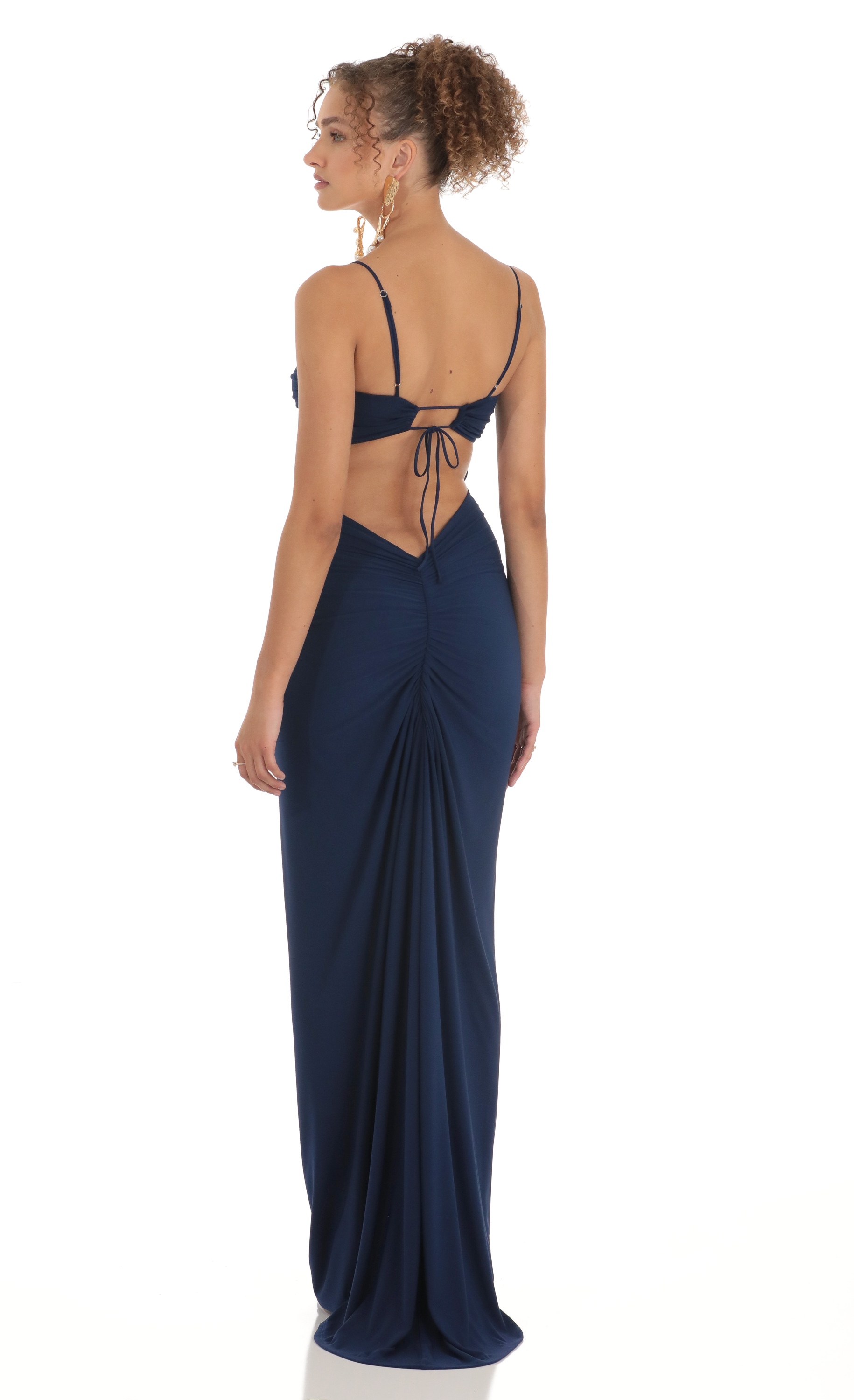 Ruched Maxi Dress in Navy