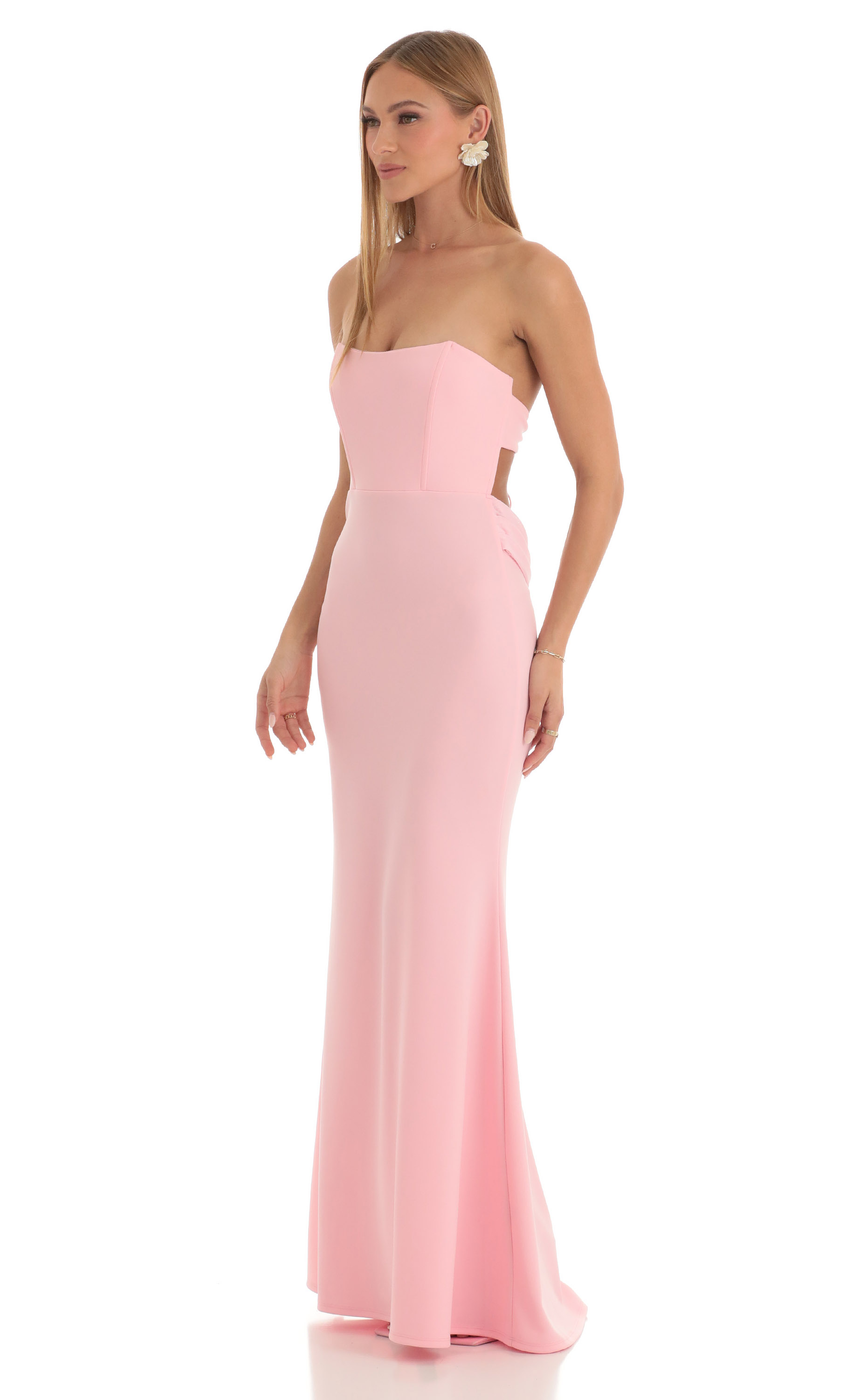 Mermaid Strapless Corset Maxi Dress In Pink