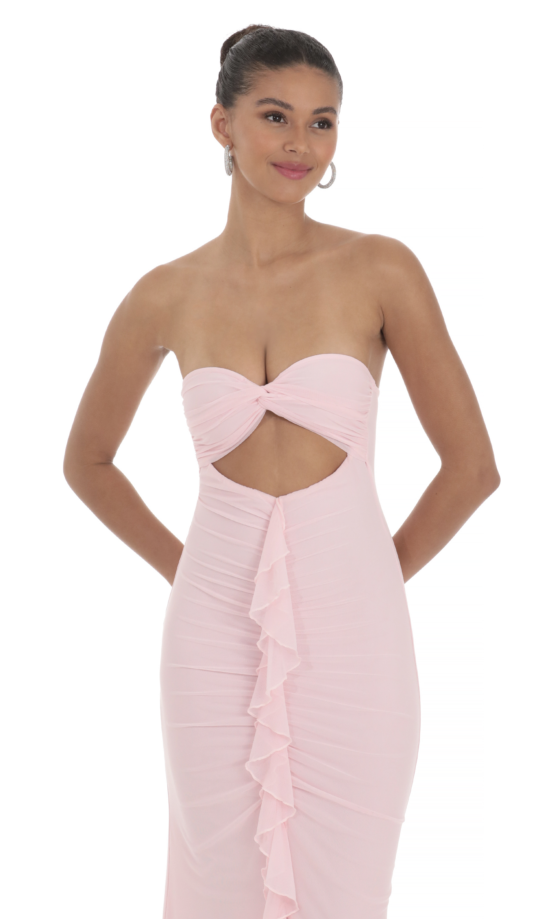 white christmas dresses Santiago Cut-Out Ruffle Maxi Dress Blush– Selfie Leslie main image 1