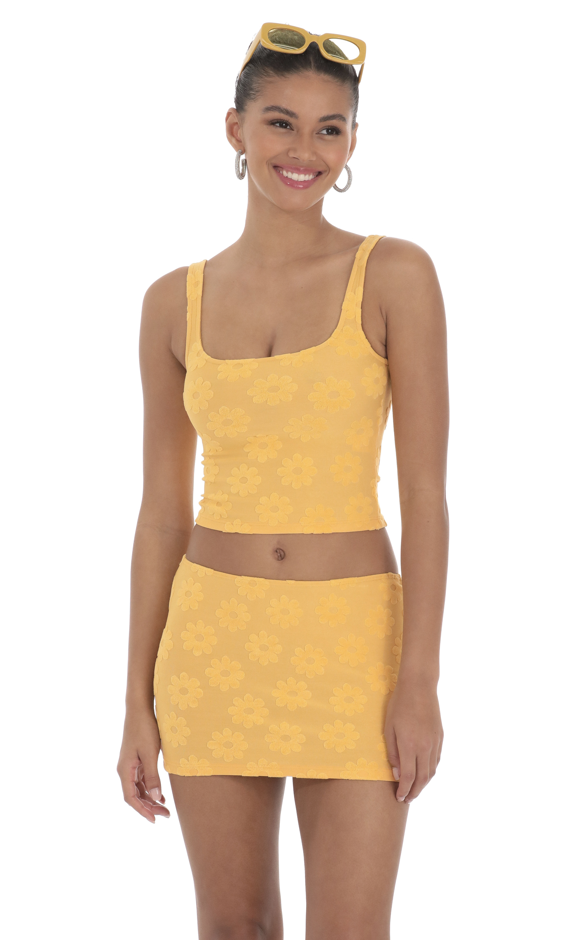 Textured Floral Two Piece Set in Mustard