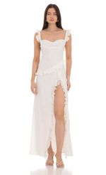 Picture Chiffon Ruffle Dress in White. Source: https://media-img.lucyinthesky.com/data/Mar24/150xAUTO/557365fb-bed7-4038-b799-244bd8935fb9.jpg
