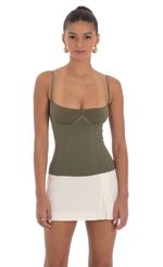 Picture Bodycon Top in Olive. Source: https://media-img.lucyinthesky.com/data/Mar24/150xAUTO/7b89f20b-65fe-4c1b-a818-a917bc5164a3.jpg