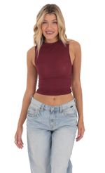 Picture Mesh Ruched Top in Maroon. Source: https://media-img.lucyinthesky.com/data/Mar24/150xAUTO/89815625-f62f-4669-b3c1-077b73ea5b75.jpg