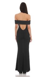 Picture Off Shoulder Sheer Lace Maxi Dress in Black. Source: https://media-img.lucyinthesky.com/data/Mar24/150xAUTO/9781481a-32a2-4ee4-aca7-f14568364e5e.jpg