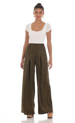 Picture Wide Shimmer Striped Pants in Dark Olive. Source: https://media-img.lucyinthesky.com/data/Mar24/150xAUTO/be0440a1-77e8-432f-87f2-efee75db6bd0.jpg
