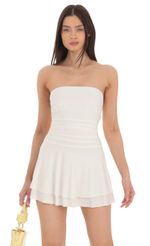 Picture Strapless Ruched A-line Dress in White. Source: https://media-img.lucyinthesky.com/data/Mar24/150xAUTO/ccd64300-8afd-4ac5-81fe-b672fee78c36.jpg