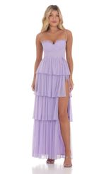Picture Mesh Ruffle Maxi Dress in Lavender. Source: https://media-img.lucyinthesky.com/data/Mar24/150xAUTO/d2ff28a8-4222-4907-988d-cdd2fe00fc80.jpg