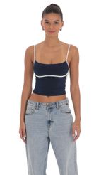 Picture Outline Crop Top in Navy. Source: https://media-img.lucyinthesky.com/data/Mar24/150xAUTO/d3a64c20-4420-4a09-bdfd-723755278e02.jpg