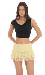 Picture Lace Ruffle Skort in Yellow. Source: https://media-img.lucyinthesky.com/data/Mar24/150xAUTO/ddc58c14-45f1-4f50-b8d1-772d48aca16c.jpg