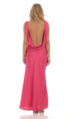 Picture Satin High Neck Open Back Maxi Dress in Magenta. Source: https://media-img.lucyinthesky.com/data/Mar24/150xAUTO/ddcd0f52-0dfd-4deb-ba8f-053747128e51.jpg