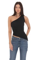 Picture One Shoulder Stretch Top in Black. Source: https://media-img.lucyinthesky.com/data/Mar24/150xAUTO/e496c35b-c4aa-413d-a368-224e5c22ca97.jpg